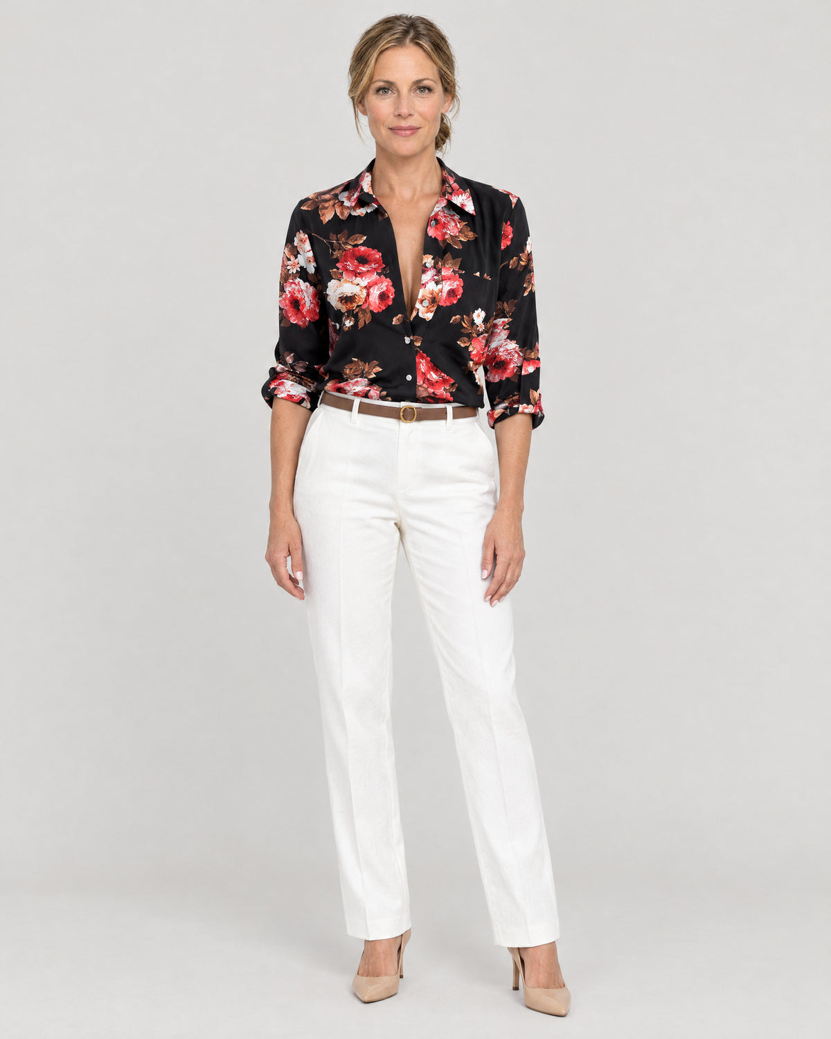 Gemusterte Hemdbluse Rosenprint