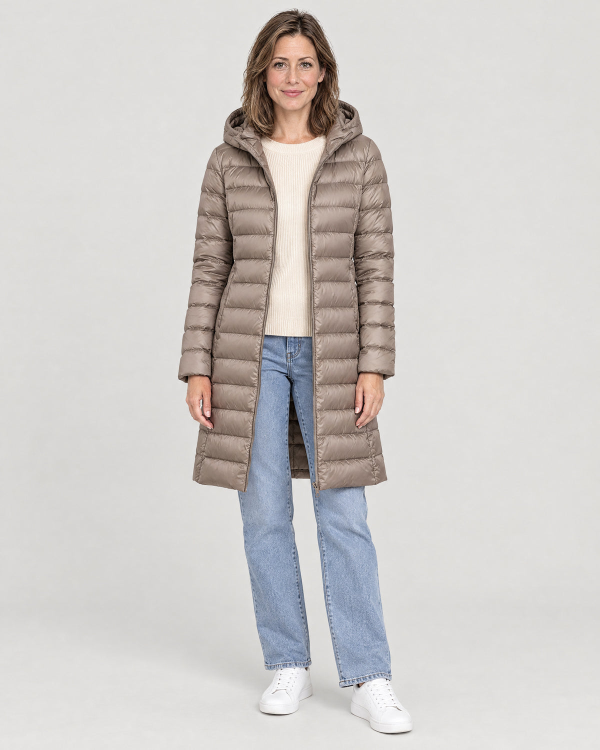 Steppmantel Taupe – Vorderansicht
