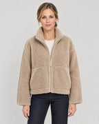 Teddy Fleecejacke Damen Beige – Vorderansicht