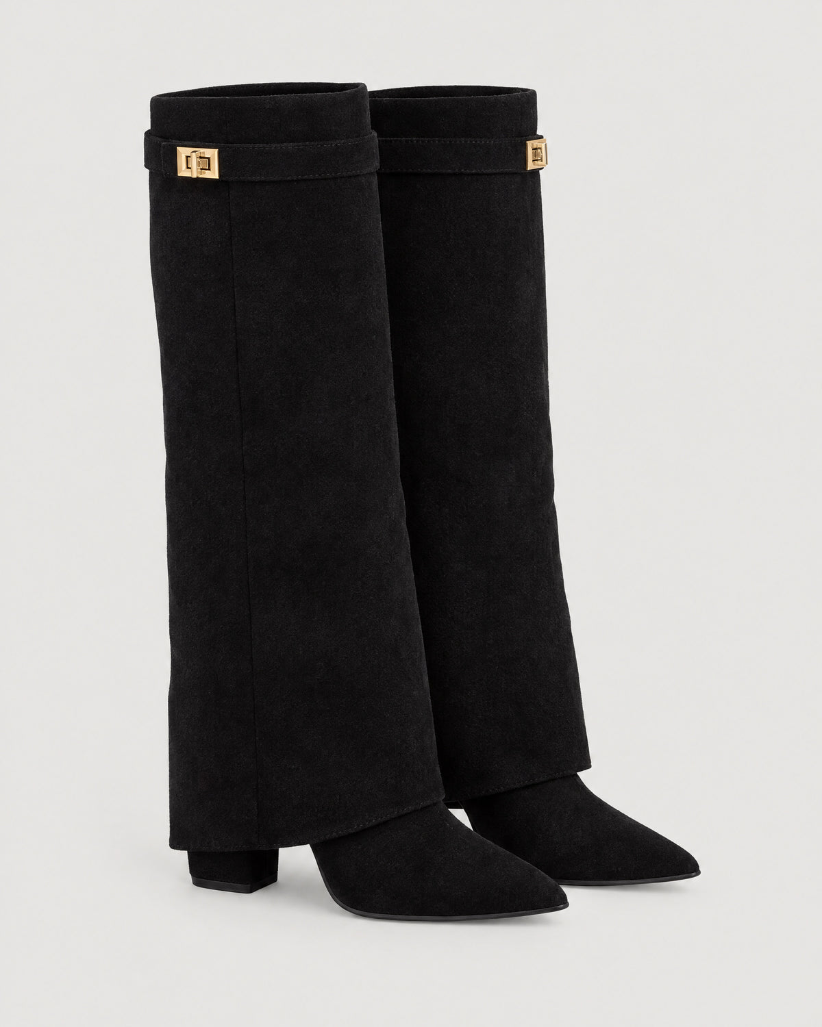 Wildlederstiefel Damen Schwarz – Paar Dreiviertelansicht