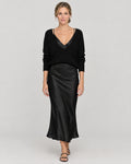 Satin Midikleid mit Pullover Schwarz – Vorderansicht