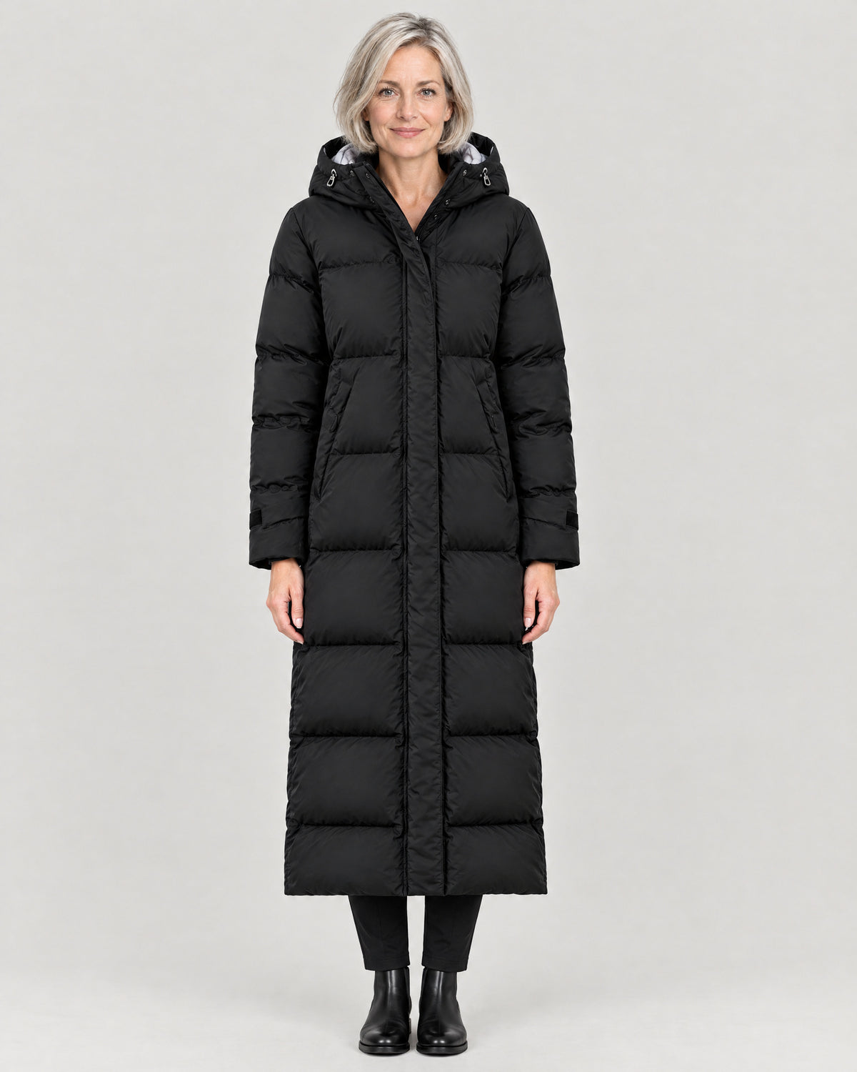 Langer Parka Damen Schwarz – Vorderansicht