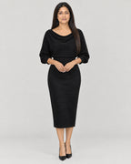 Strick-Midikleid Damen Schwarz – Vorderansicht