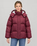 Oversized Pufferjacke Damen Weinrot – Vorderansicht