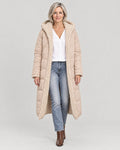 Langer Steppmantel Beige – Vorderansicht
