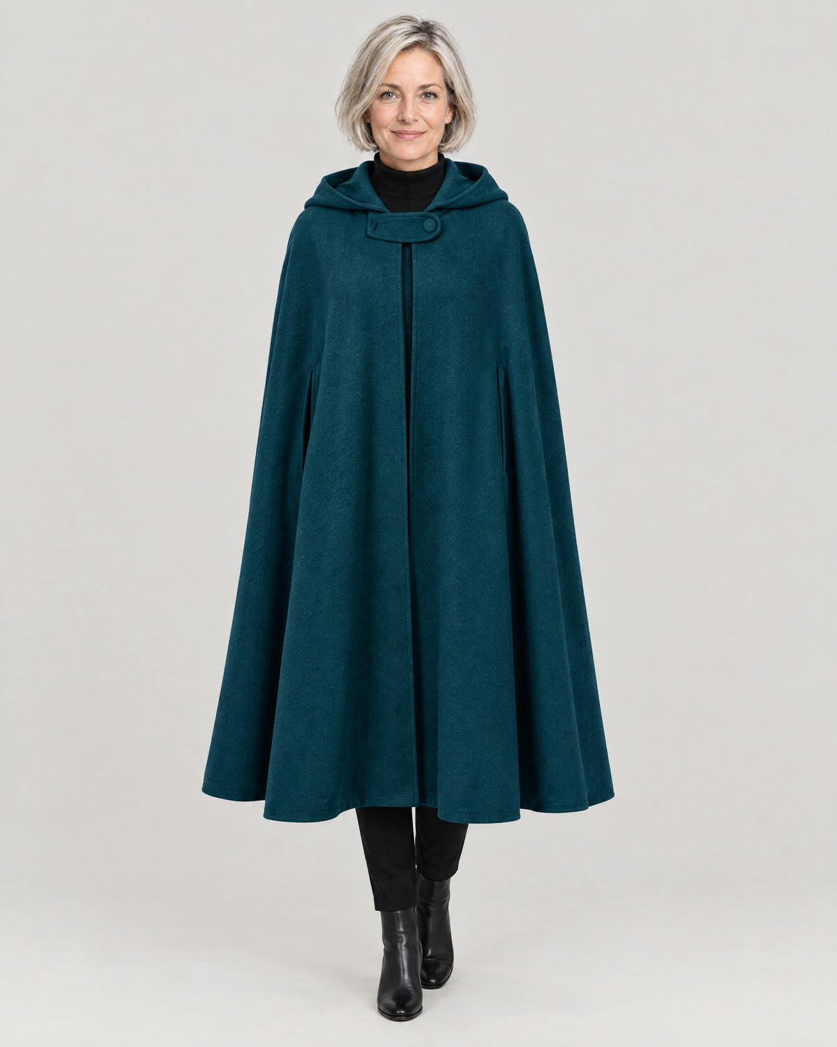 Cape Mantel Damen Petrol – Vorderansicht