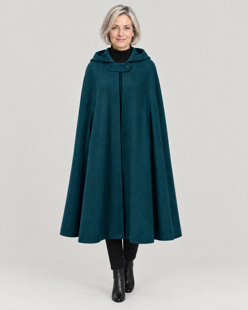 Cape Mantel Damen Petrol – Vorderansicht