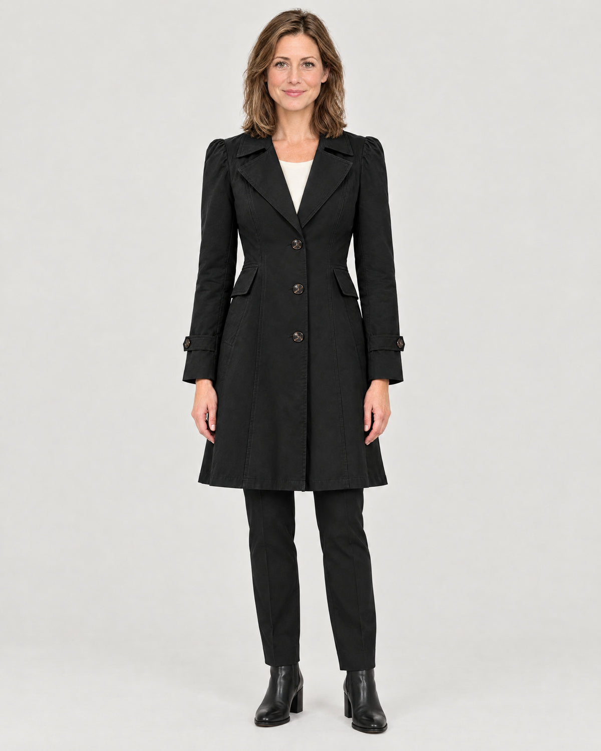 Trenchcoat Damen Schwarz – Vorderansicht