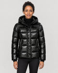 Glanz-Pufferjacke Damen Schwarz – Vorderansicht