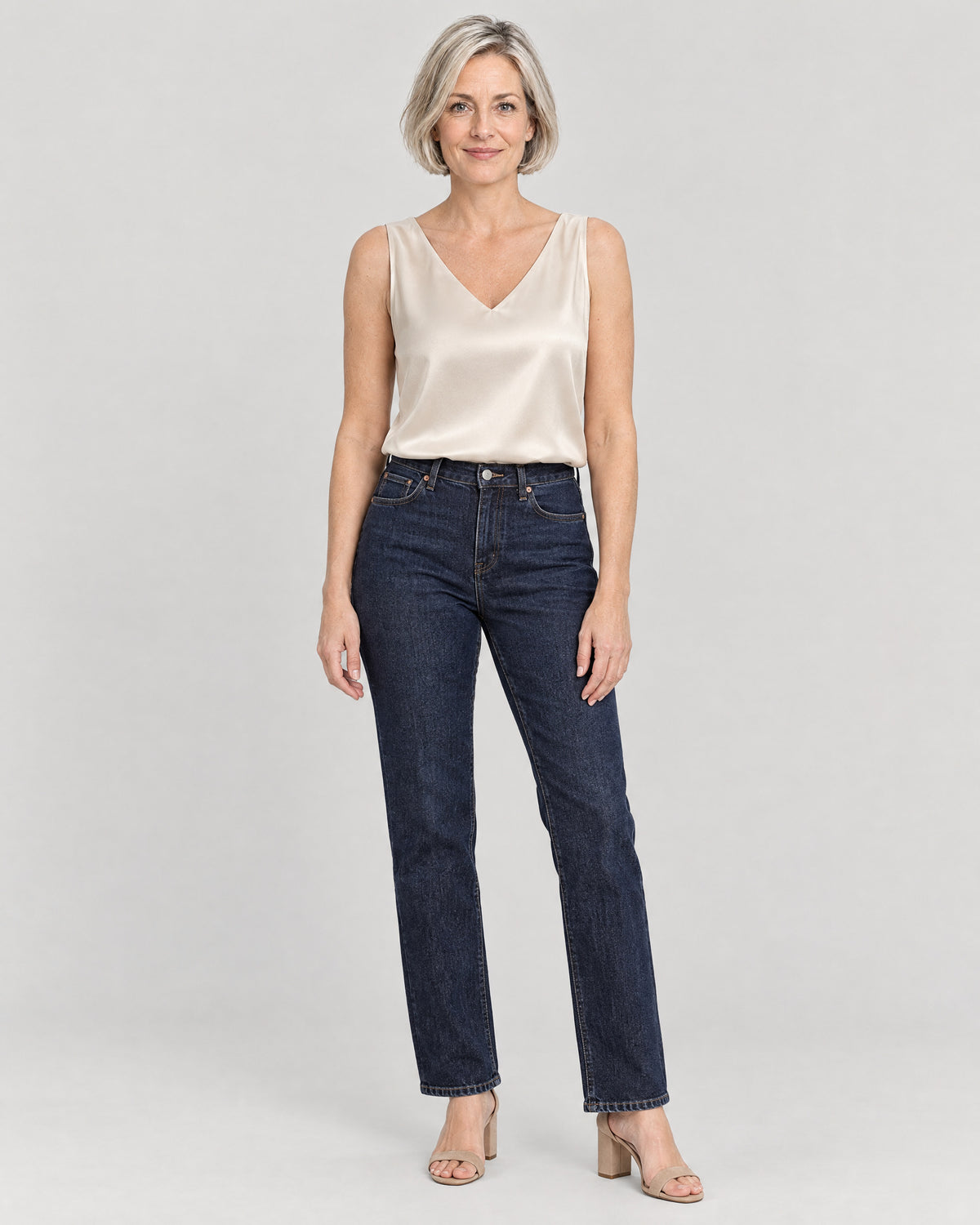 Satin Top Champagner – Vorderansicht