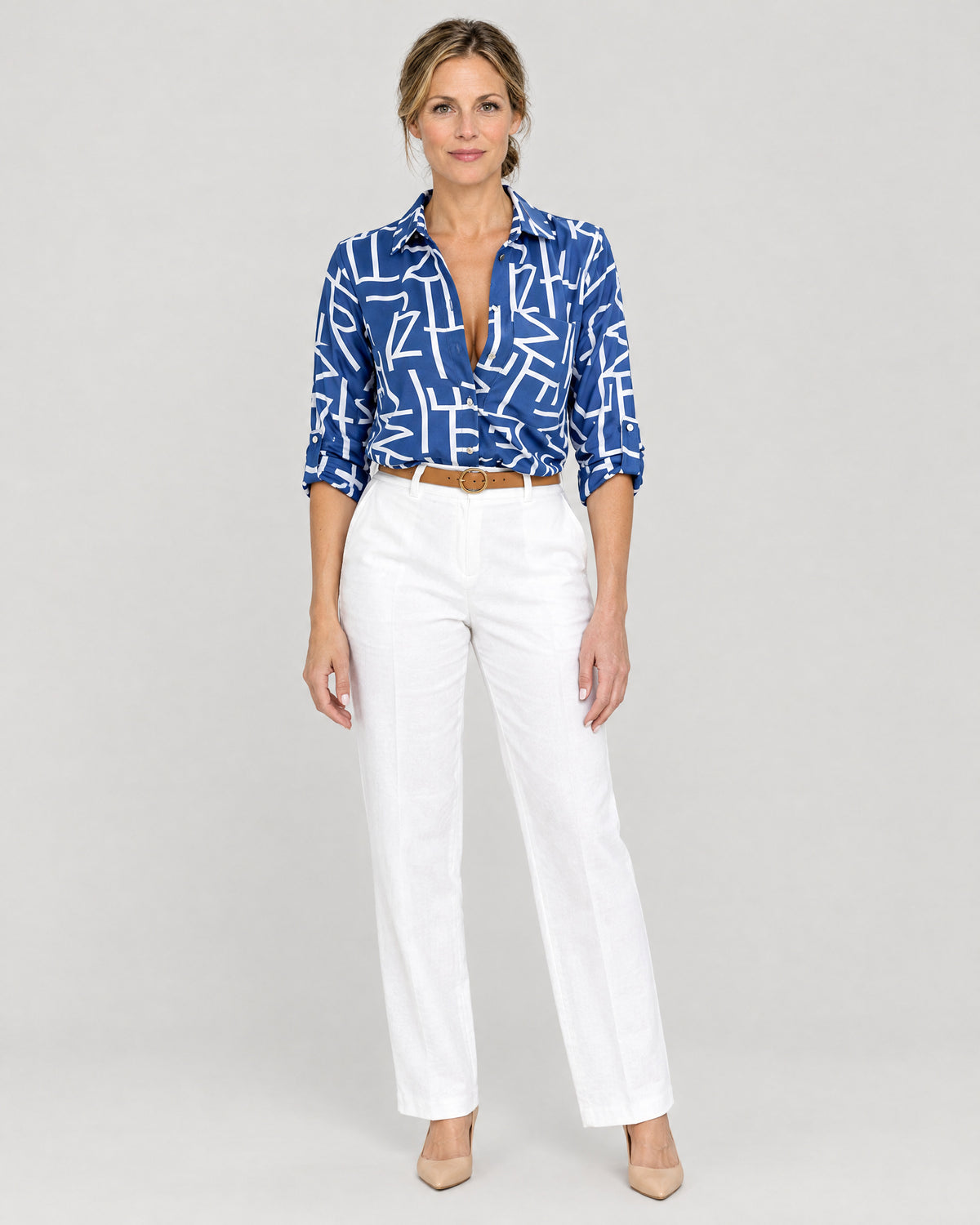 Hemdbluse Blau gemustert – Vorderansicht