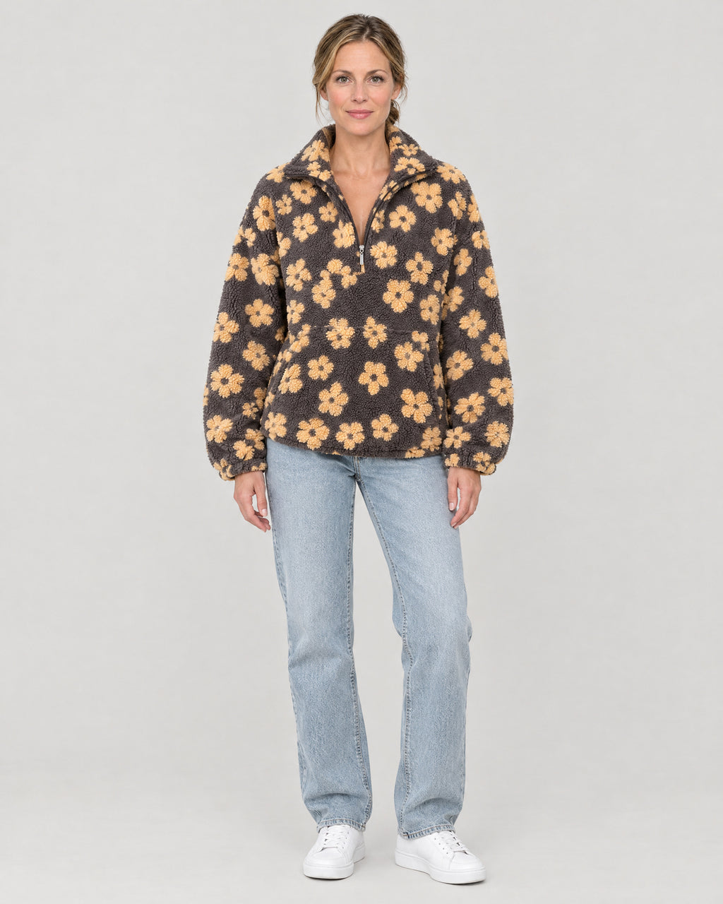 Teddyfleece-Pullover Gelb – Vorderansicht