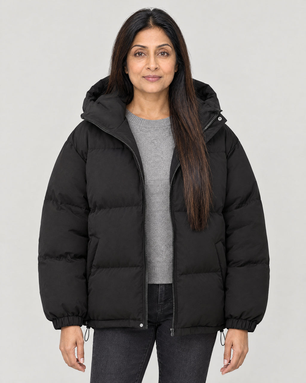 Pufferjacke Damen Schwarz – Vorderansicht