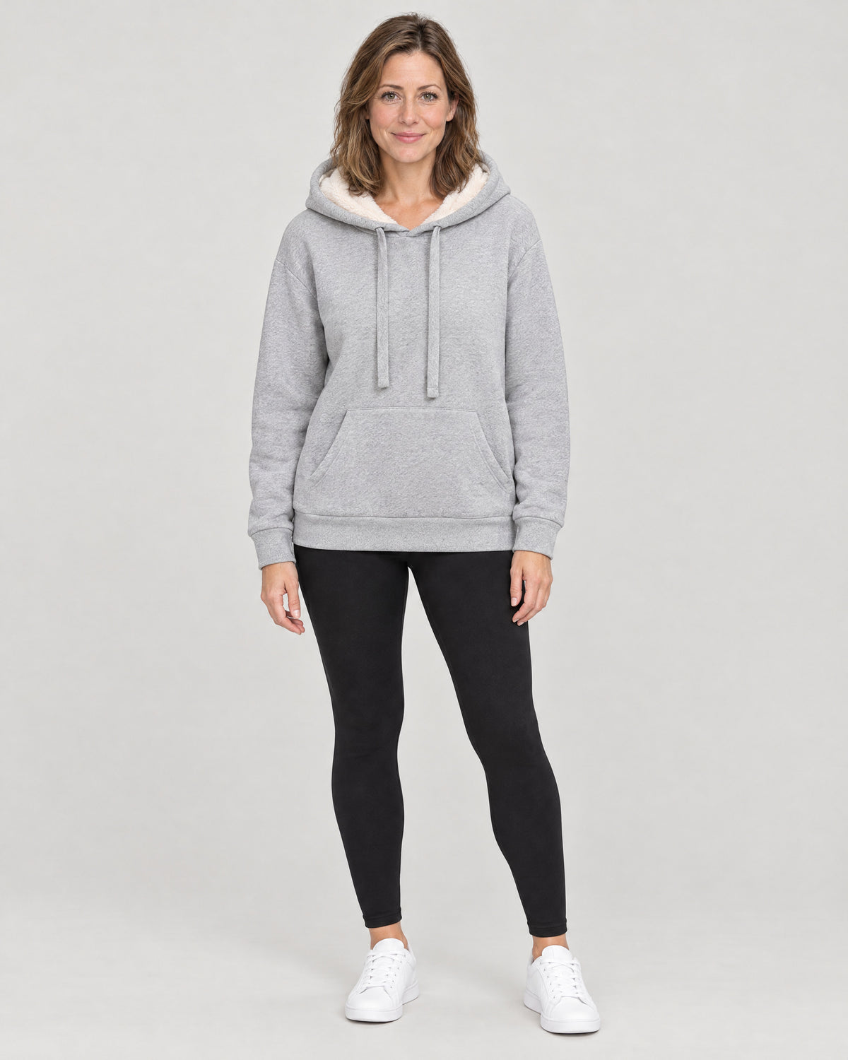 Fleece-Hoodie Hellgrau – Vorderansicht