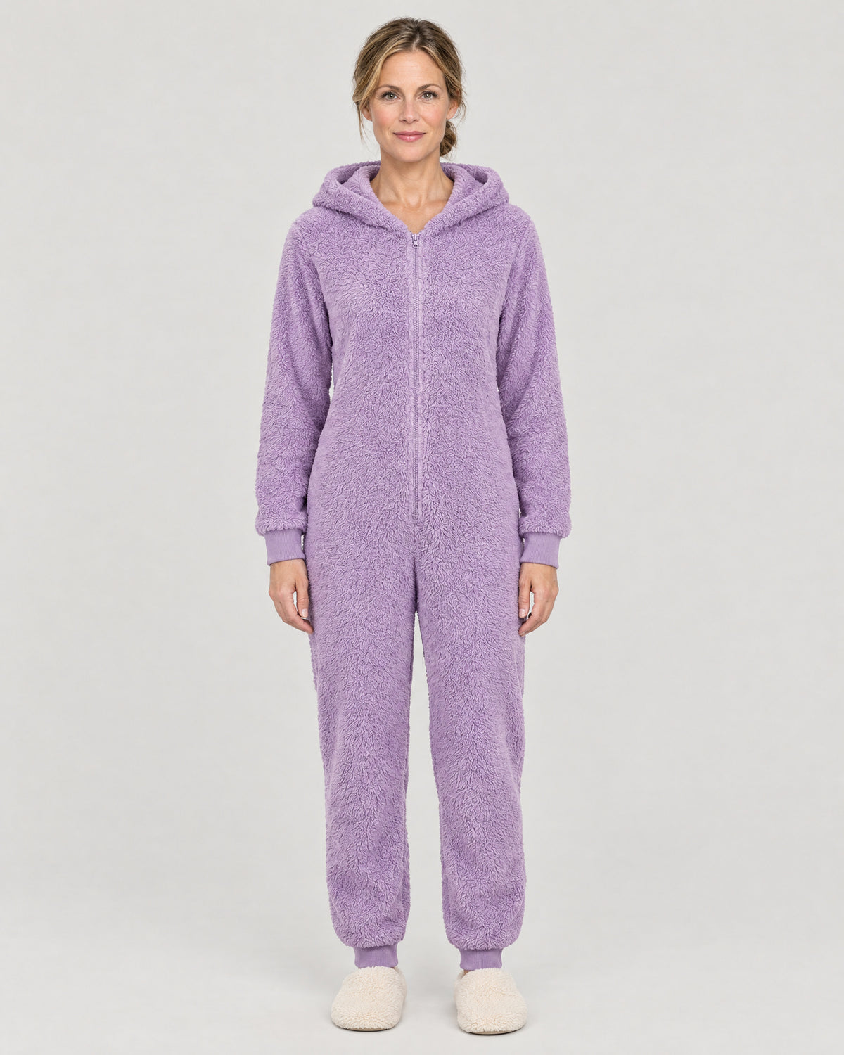 Teddy Fleece Overall Damen Lila – Vorderansicht