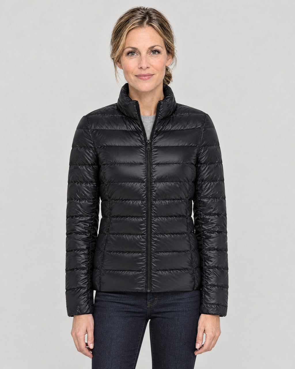 Ultraleichte Daunenjacke Damen Schwarz – Vorderansicht