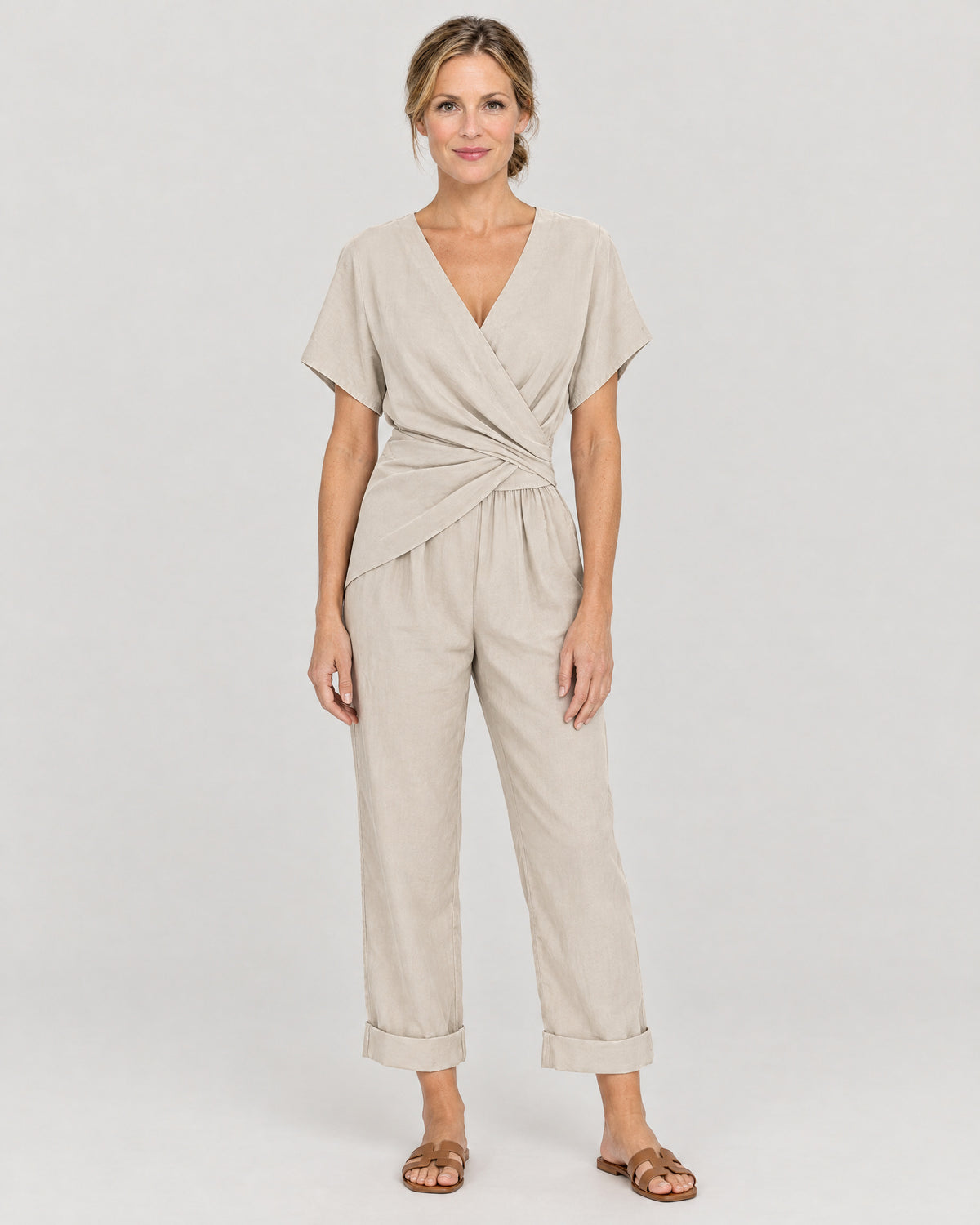 Wickel-Zweiteiler Damen Beige – Vorderansicht