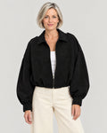 Kurze Oversized-Jacke Damen Schwarz – Vorderansicht