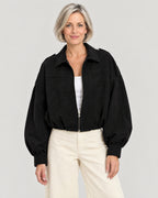 Kurze Oversized-Jacke Damen Schwarz – Vorderansicht