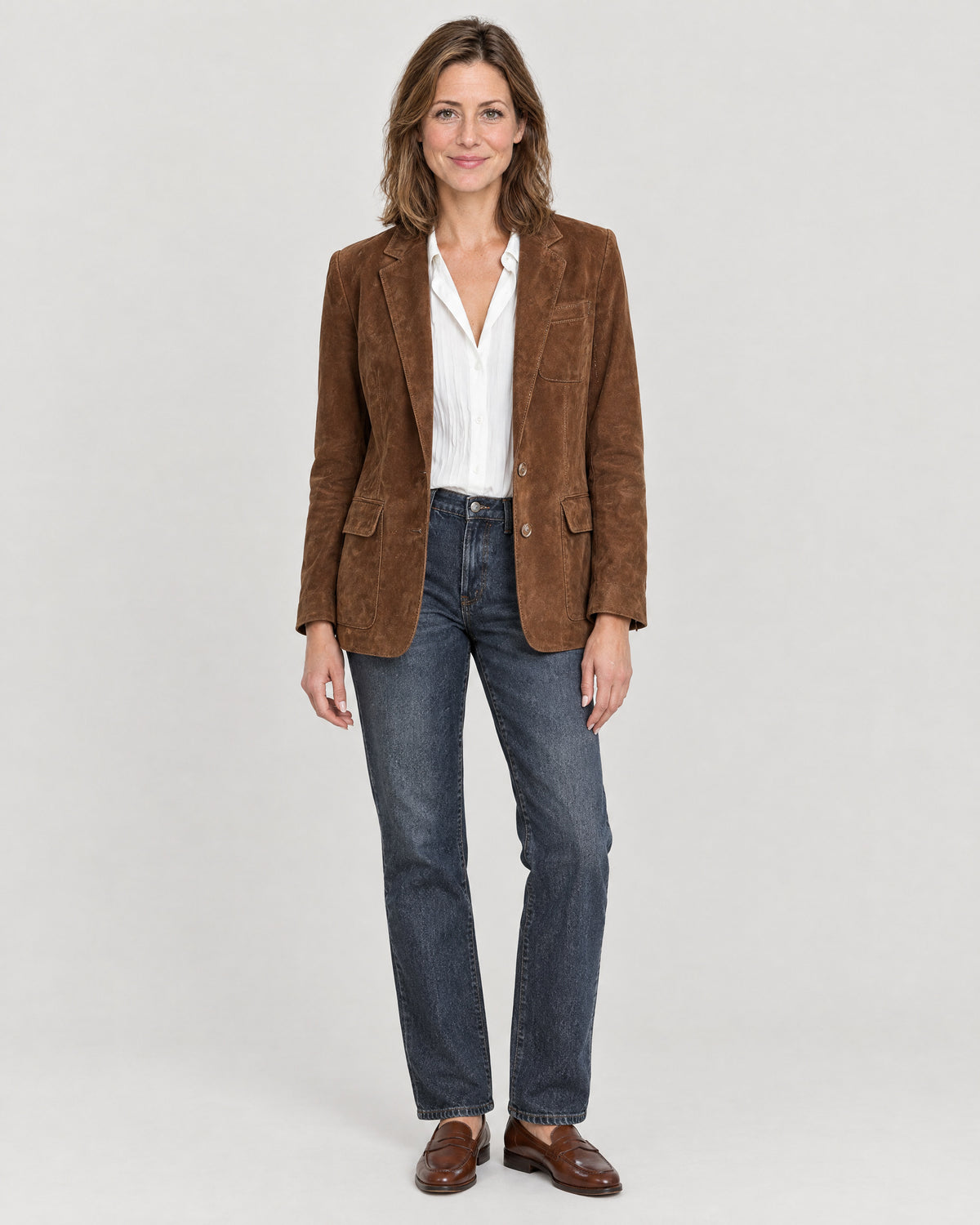 Wildleder-Blazer Dunkelbraun – Vorderansicht