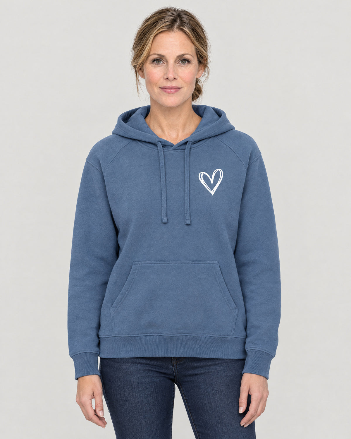 Hoodie mit Herz-Print Blau – Vorderansicht