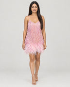 Pailletten Fransenkleid Rosa – Vorderansicht