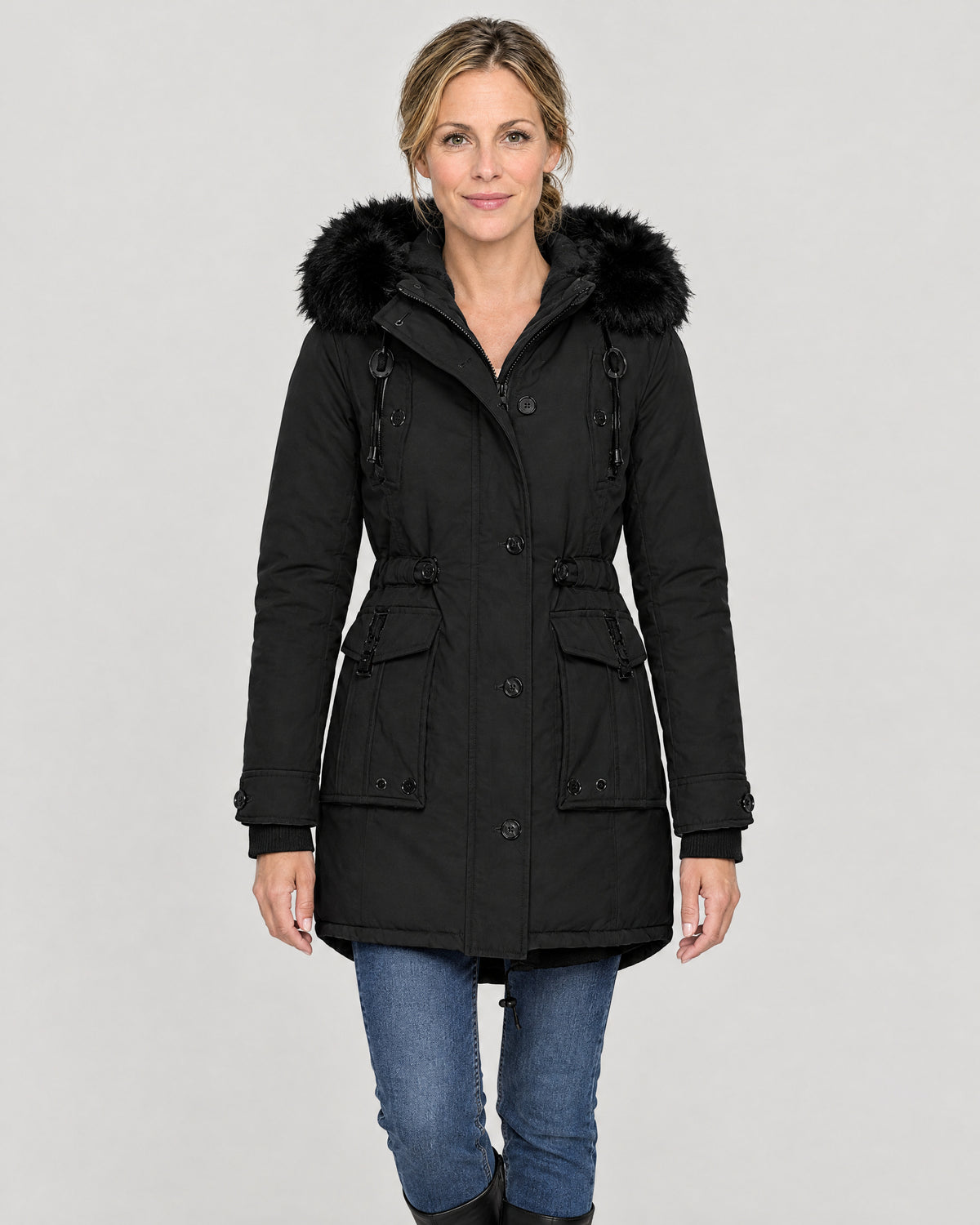 Winterparka Damen Schwarz – Vorderansicht