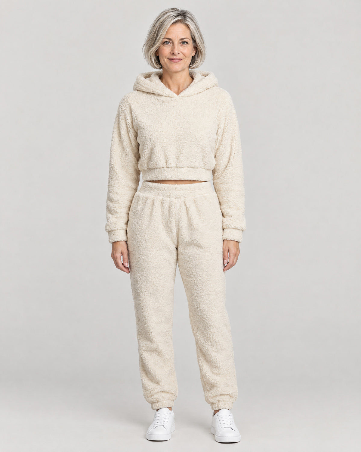 Teddy Lounge-Set Damen Creme – Vorderansicht