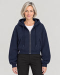 Cropped Sweatjacke Damen Marineblau – Vorderansicht