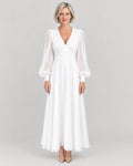 Brautkleid langarm Weiß – Vorderansicht