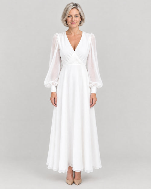 Brautkleid langarm Weiß – Vorderansicht