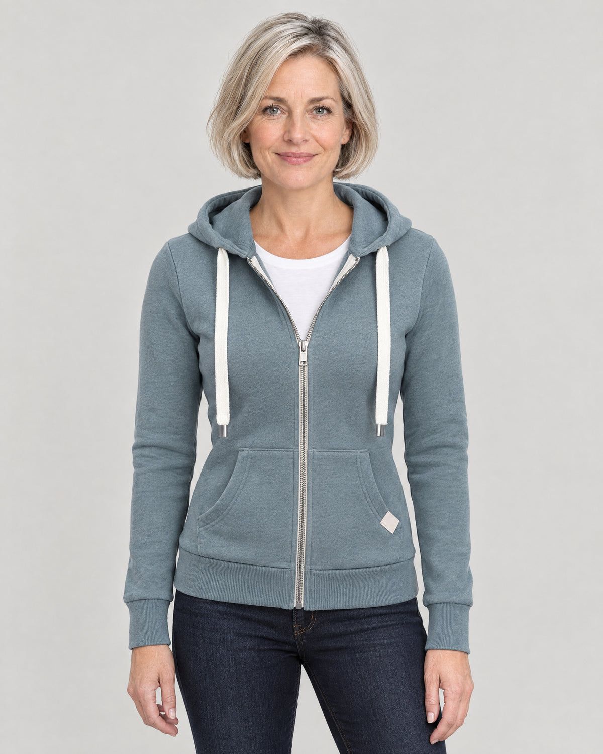 Fleece Sweatjacke Damen Blau – Vorderansicht