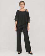 Cold-Shoulder Zweiteiler Schwarz – Vorderansicht