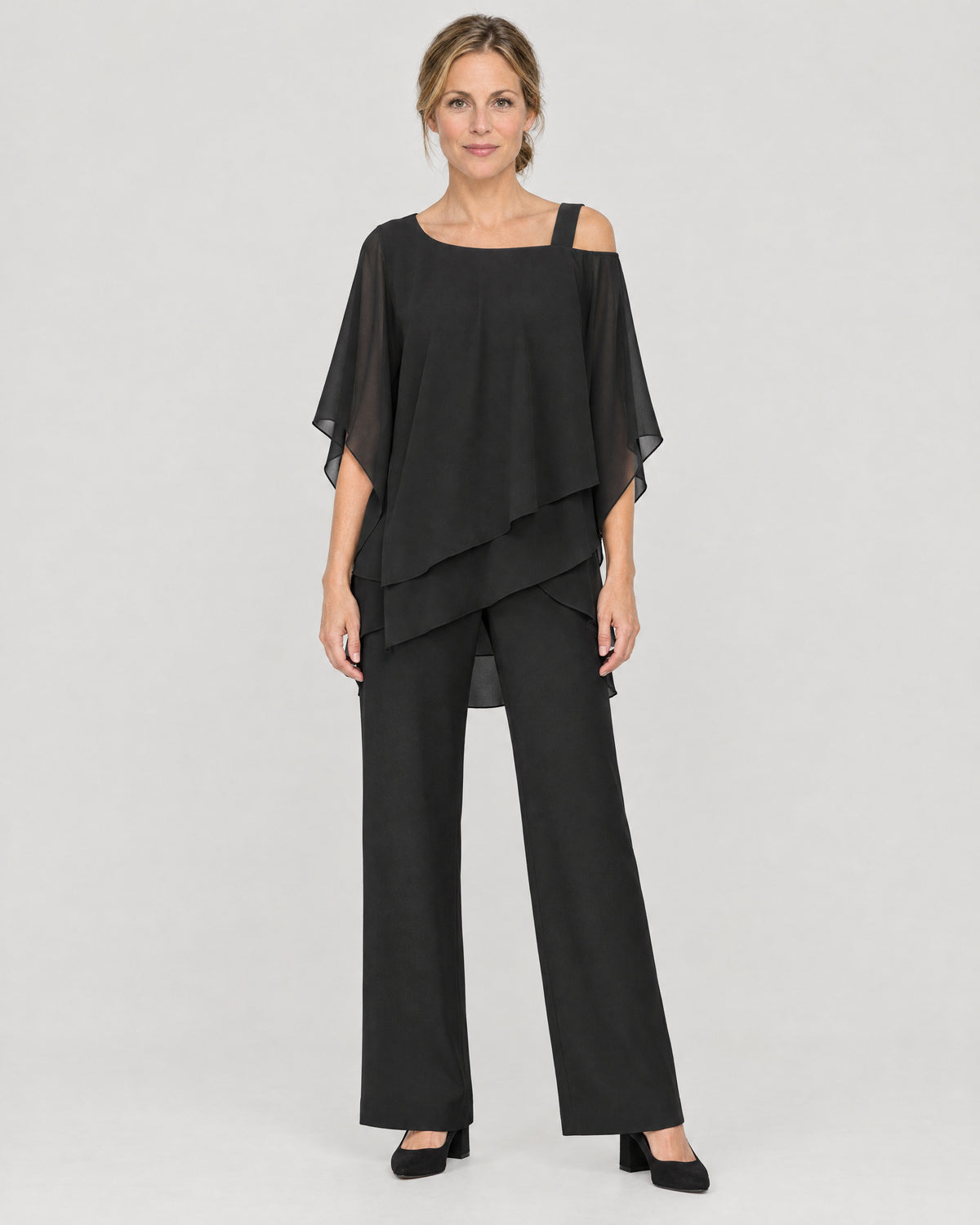 Cold-Shoulder Zweiteiler Schwarz – Vorderansicht