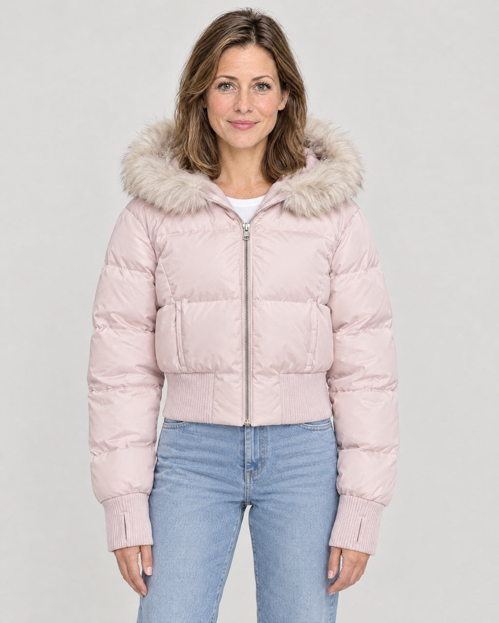 Kurze Steppjacke Damen Rosa – Vorderansicht