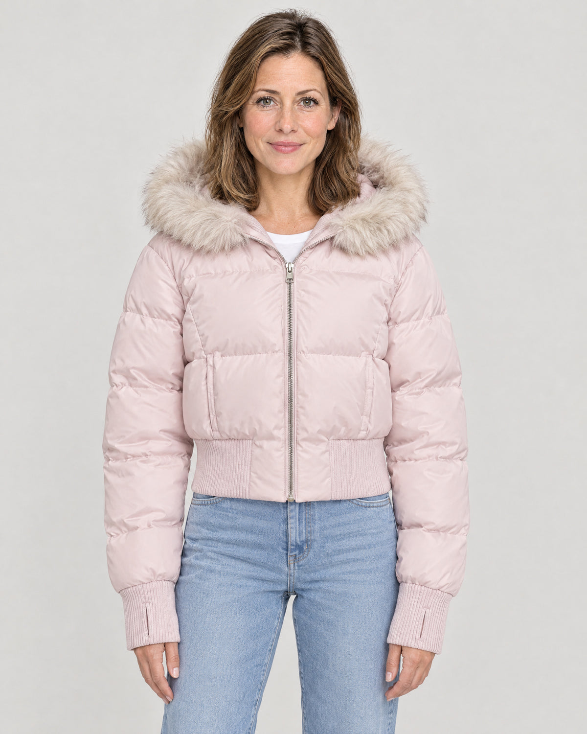 Kurze Steppjacke Damen Rosa – Vorderansicht