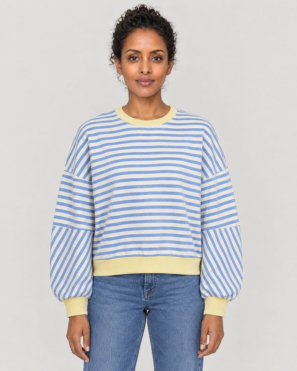 Gestreiftes Sweatshirt Damen Blau – Vorderansicht