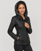 Kunstlederjacke Damen – mit Kapuze