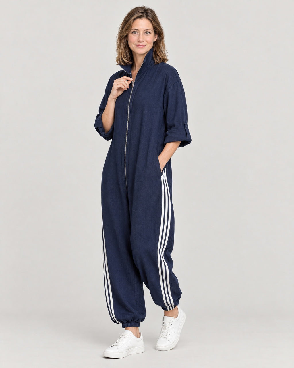Jumpsuit Damen Dunkelblau – Dreiviertelansicht
