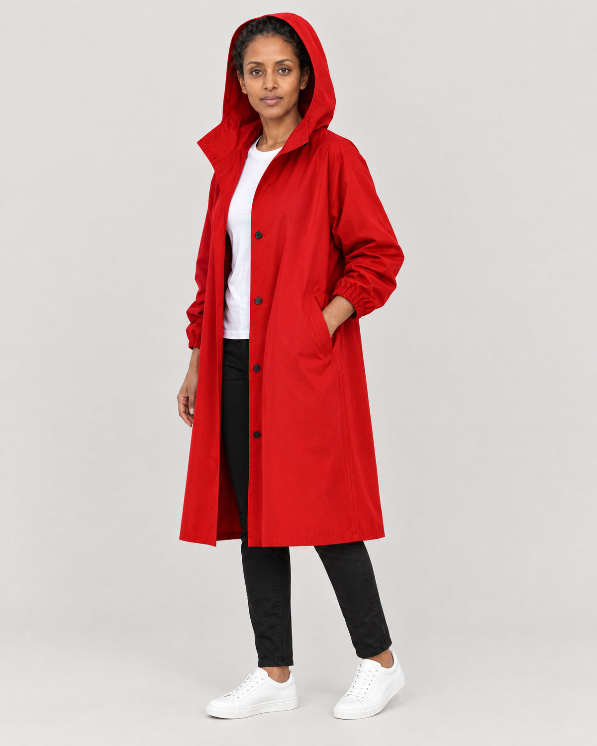 Regenmantel Damen Rot – mit Kapuze