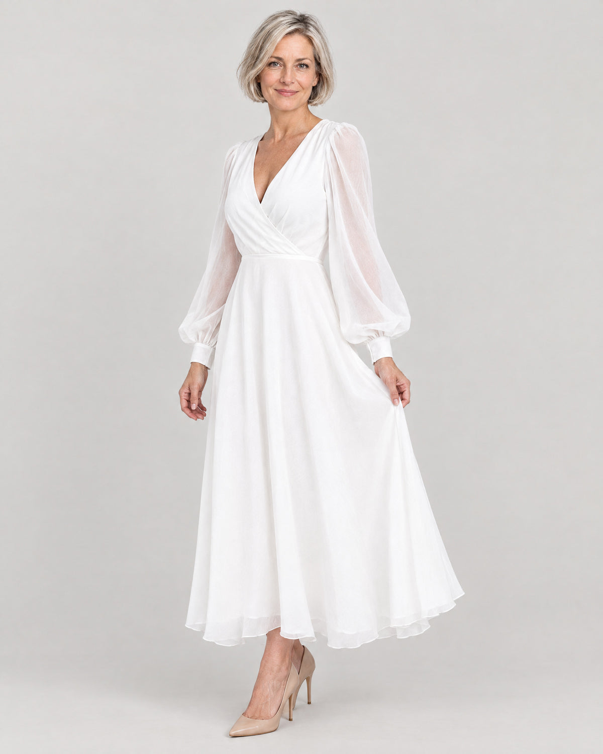 Brautkleid langarm – Dreiviertelansicht