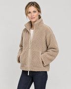 Teddy Fleecejacke Damen Beige – Dreiviertelansicht