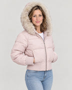 Kurze Steppjacke Damen Rosa – mit Kapuze