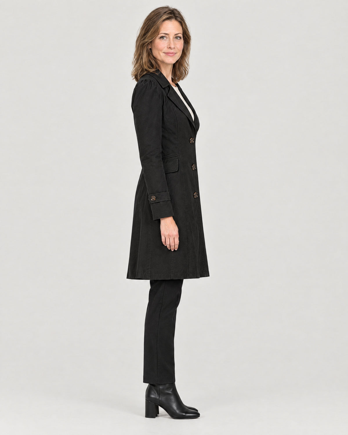 Trenchcoat Damen Schwarz – Seitenansicht