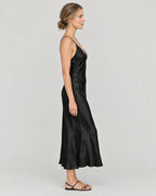 Satin Trägerkleid Schwarz – Seitenansicht
