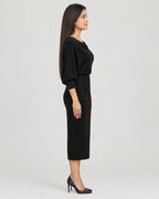 Strick-Midikleid Damen Schwarz – Seitenansicht