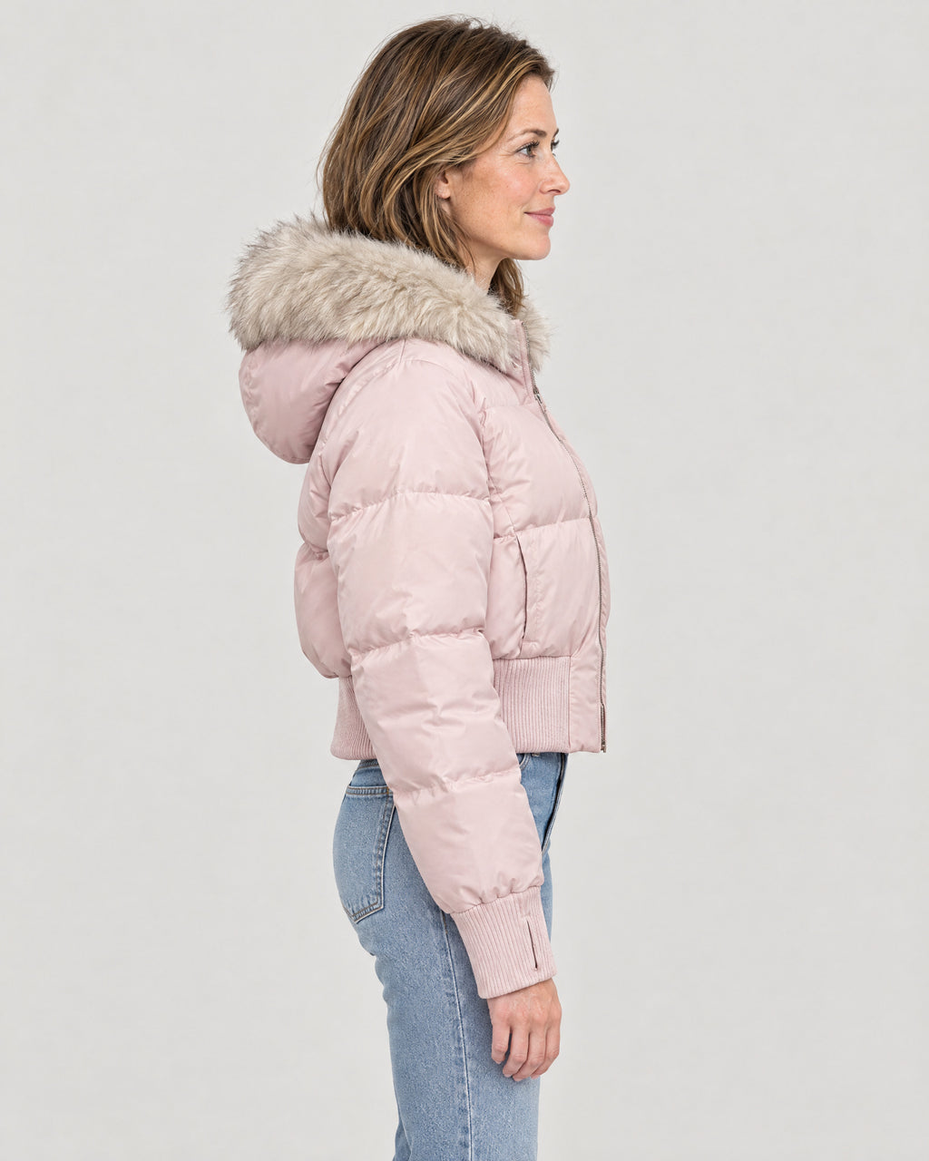 Kurze Steppjacke Damen Rosa – Seitenansicht