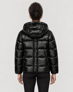 Glanz-Pufferjacke Damen Schwarz – Rückansicht