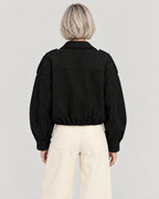 Kurze Oversized-Jacke Damen Schwarz – Rückansicht