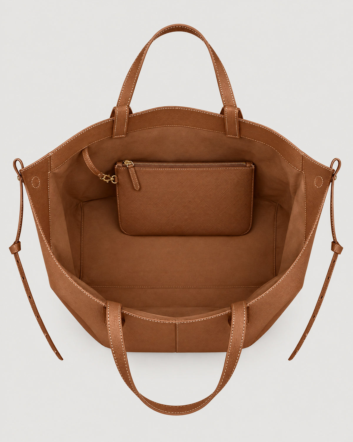 Leder Tote Bag Kamel – Innenansicht mit Innentasche